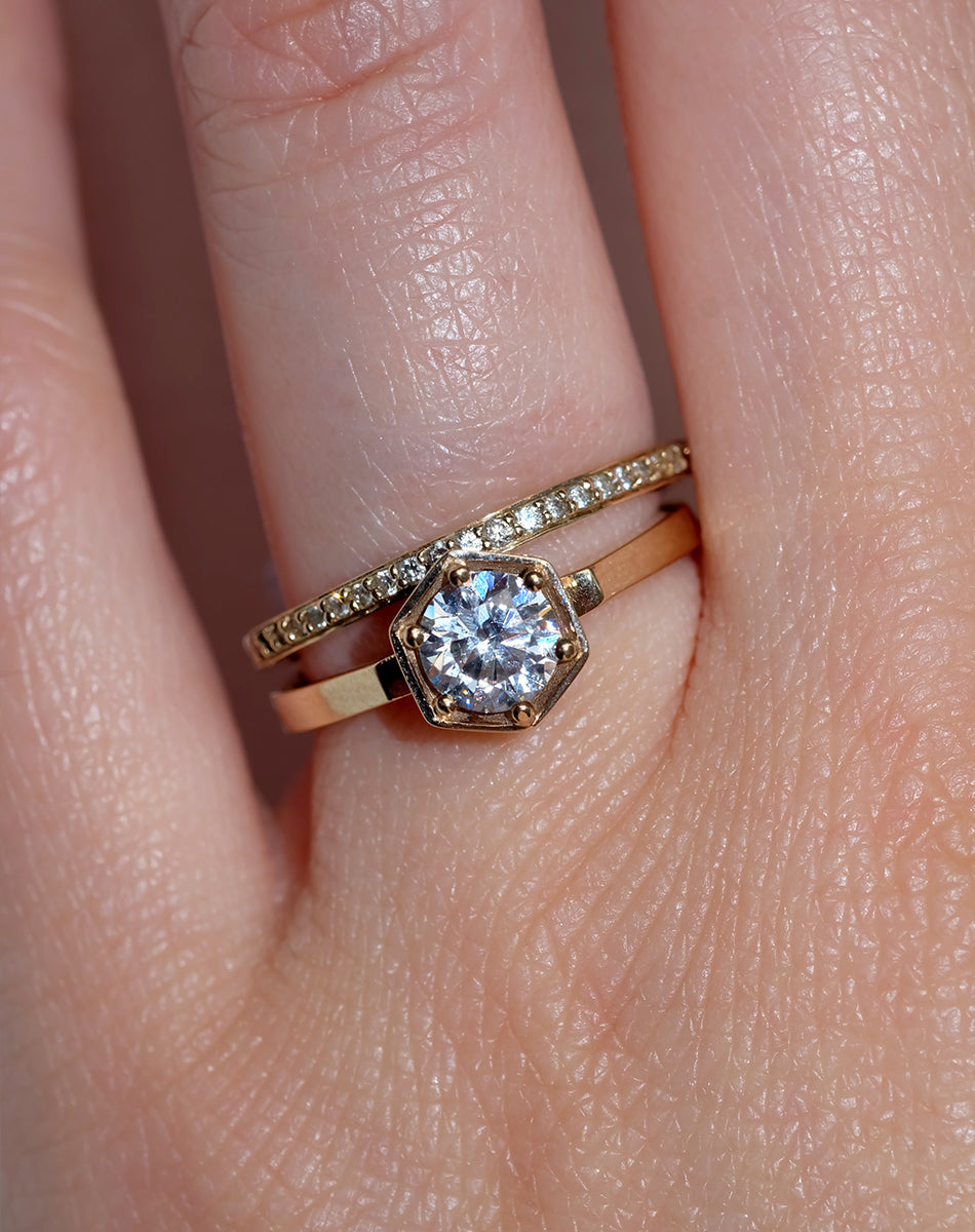 Hexagon Solitaire 18ct White Gold Engagement Ring Meadowlark Jewellery