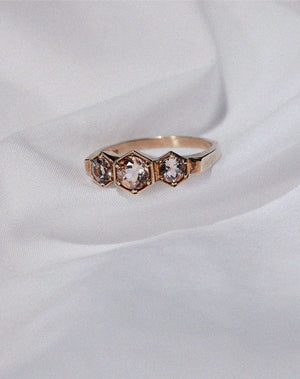 3 Hexagon Stone Ring | 14ct White Gold