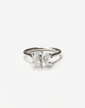White gold oval east west diamond engagement ring 