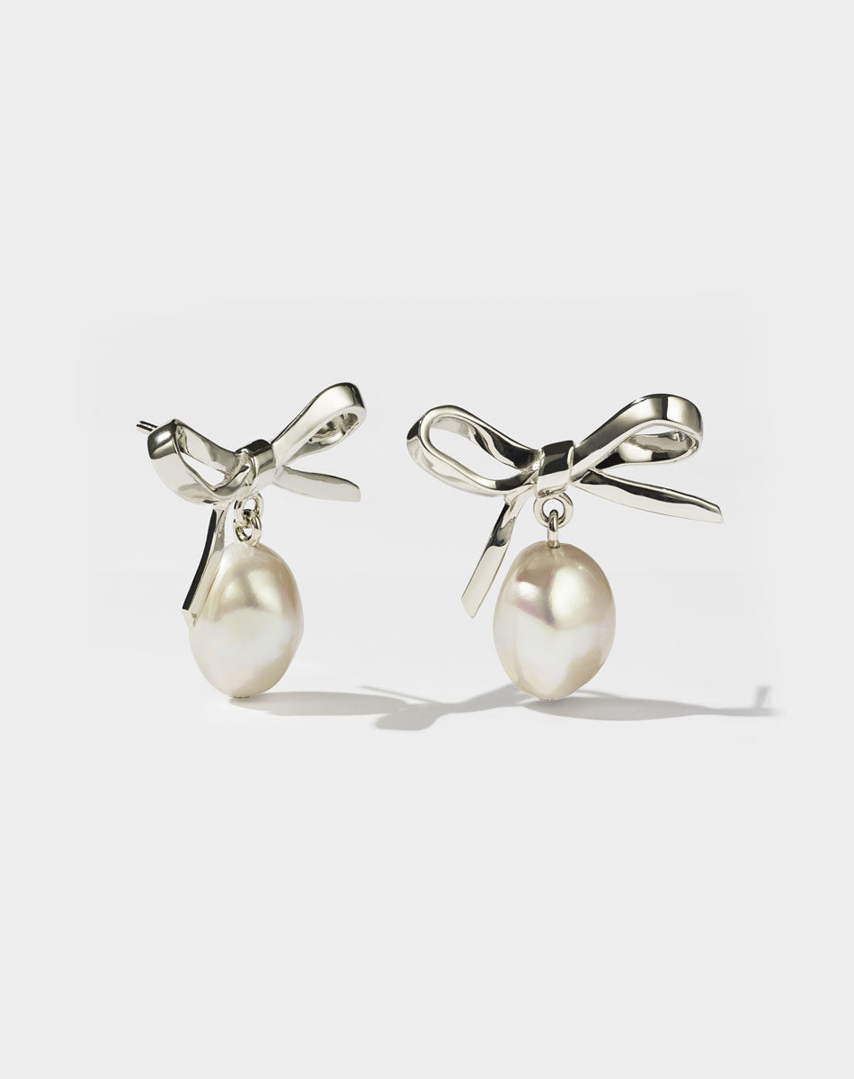 Bow Pearl Studs | Sterling Silver