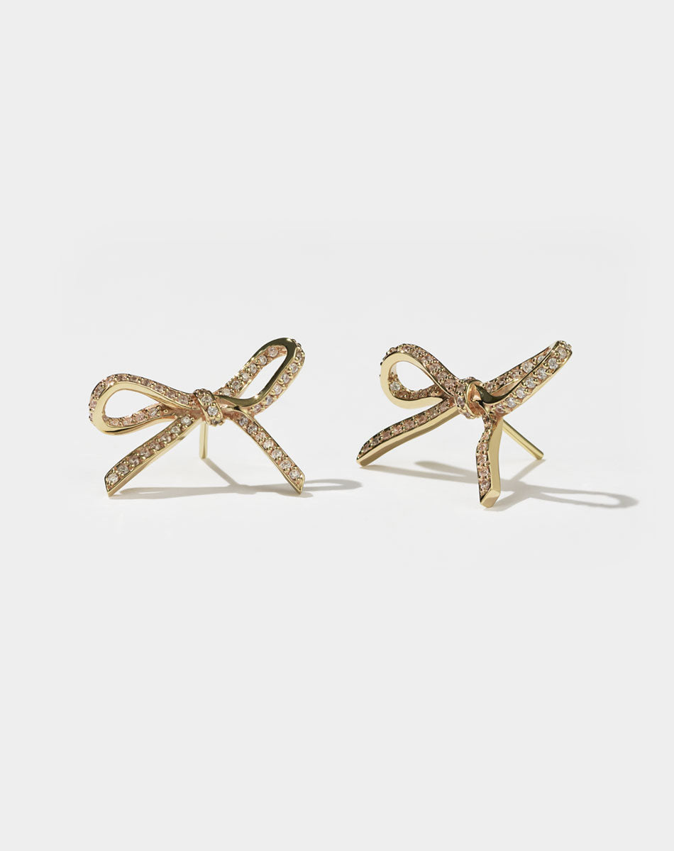 Bow Stud Earrings Medium Pave | 9ct Solid Gold