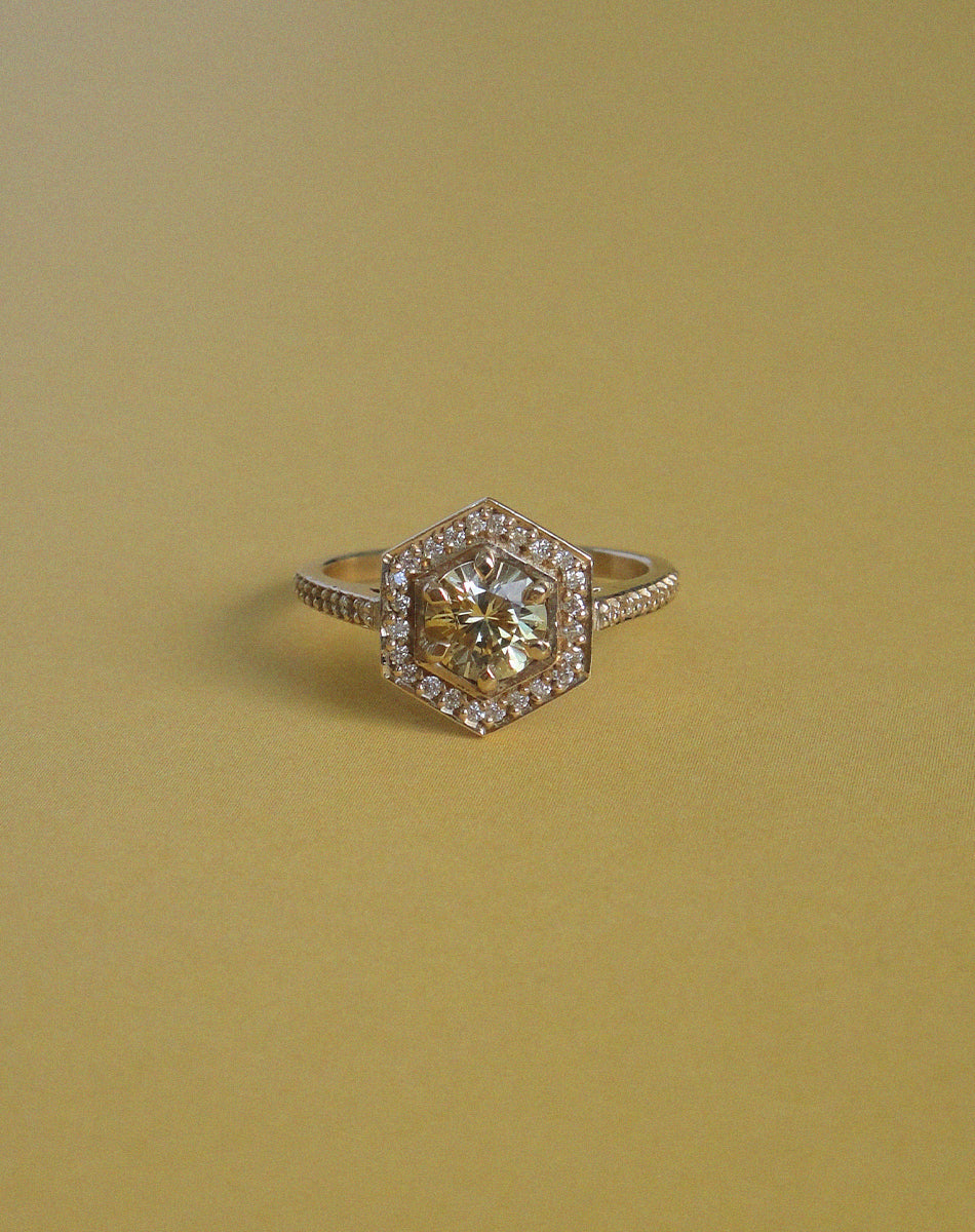Hex Engagement Ring - Yellow Sapphire with White Diamond