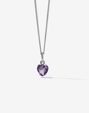 Meadowlark Purple heart-shaped gemstone necklace on a white background