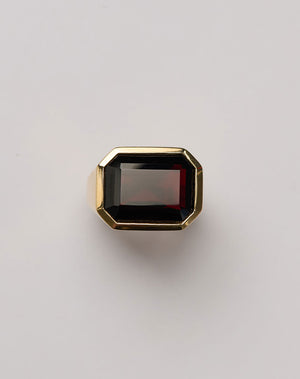Meadowlark Jewellery's bold Limited Edition Milan Cocktail Ring in 9ct Yellow Gold, bezel set with an emerald-cut chalcedony stone. A classic and timeless design, to celebrate milestones or bring decadence to everyday. Made to order in New Zealand, at the Meadowlark workshop. A bolder version of our Milan Ring.