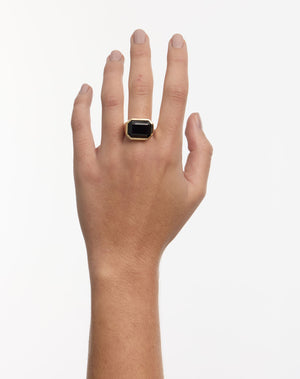 Meadowlark Jewellery's bold Limited Edition Milan Cocktail Ring in 9ct Yellow Gold, bezel set with an emerald-cut thai garnet stone. A classic and timeless design, to celebrate milestones or bring decadence to everyday. Made to order in New Zealand, at the Meadowlark workshop. A bolder version of our Milan Ring.