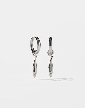 Silver hoop earrings with sardine charms