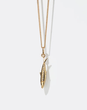 Gold Sardine Charm Necklace set with diamonds