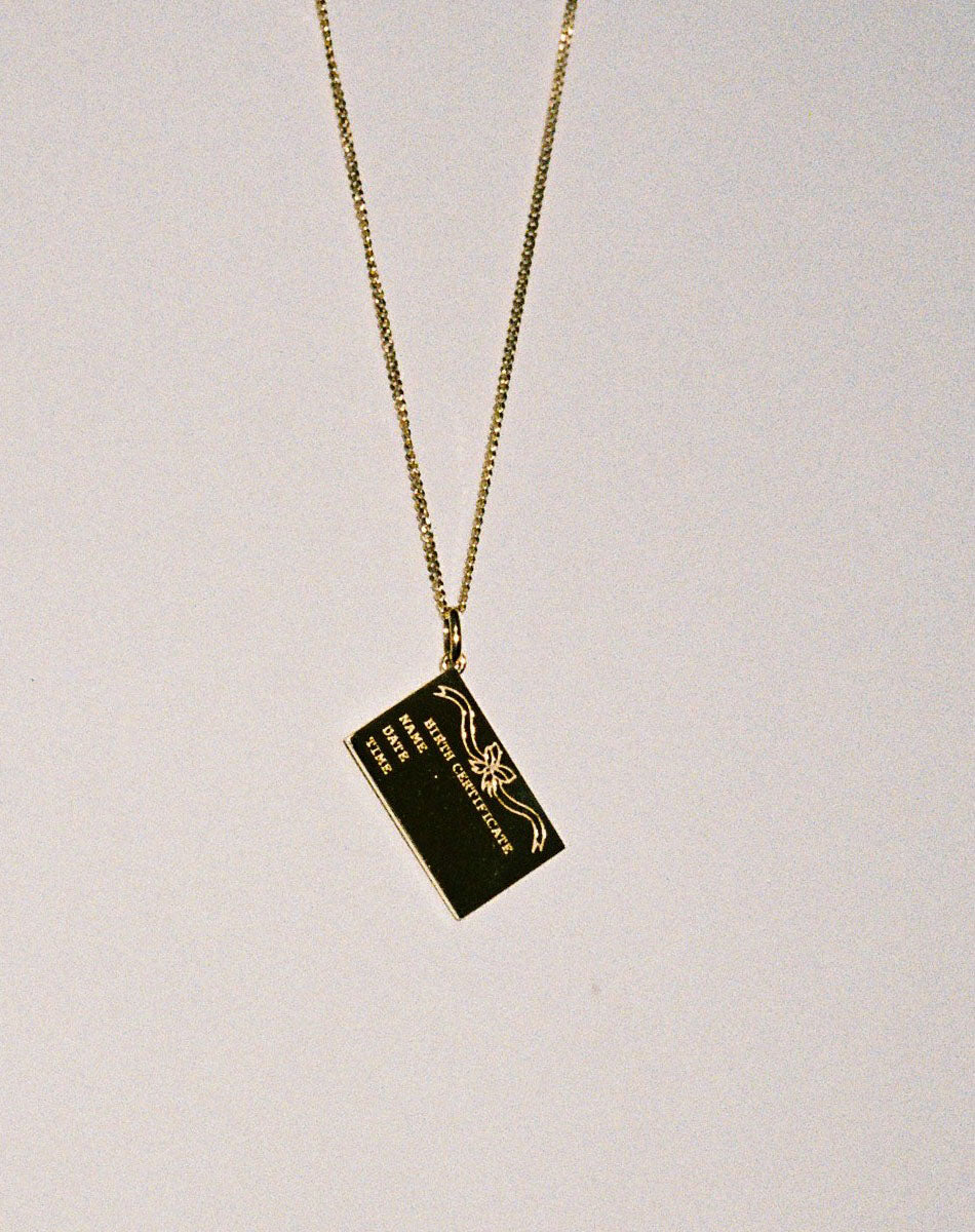 Birth Certificate Charm Necklace | Sterling Silver