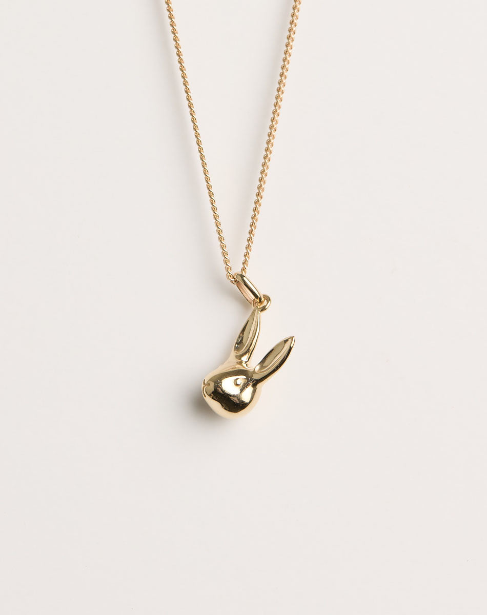Gold bunny rabbit charm necklace on fine chain