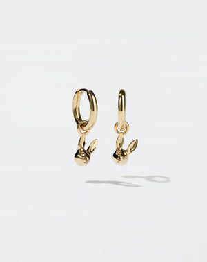 Gold bunny rabbit charm hoop earrings