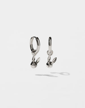 Silver bunny rabbit charm hoop earrings