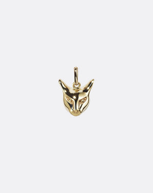 Gold cat head pendant on a white background