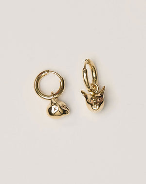Gold hoop earrings with cat charms 