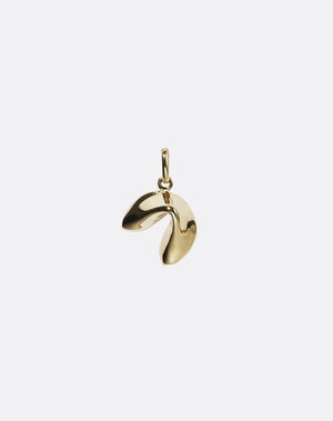 Gold fortune cookie pendant on a white background