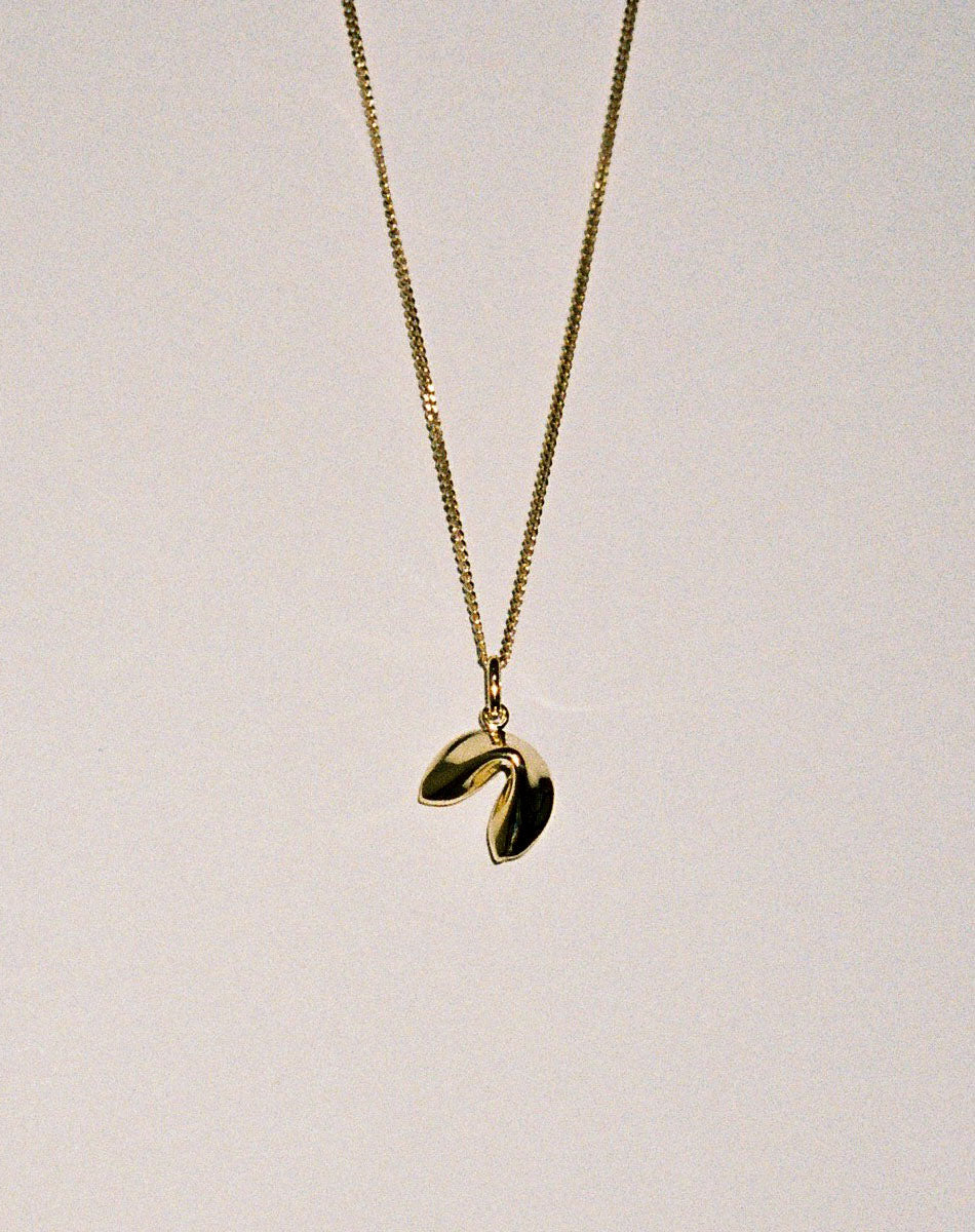 Gold fortune cookie pendant charm necklace 