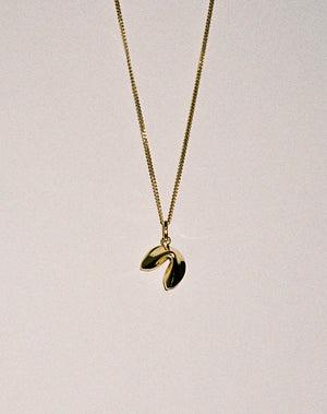 Gold fortune cookie pendant charm necklace 