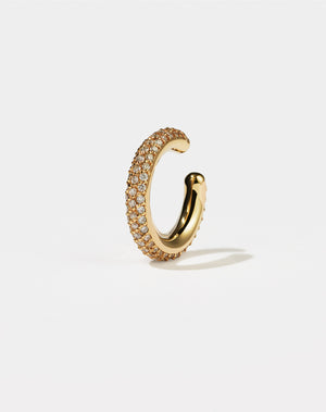 Halo Ear Cuff Triple Pave Small in 9ct Yellow Gold with round brilliant cut, pave set white diamonds. 0.38 carats. Inner diameter approximately 10mm.