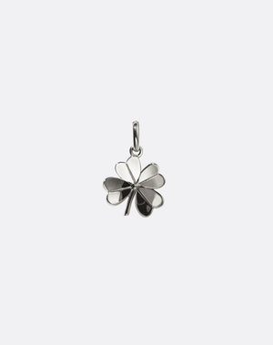 Silver four-leaf clover pendant on a white background