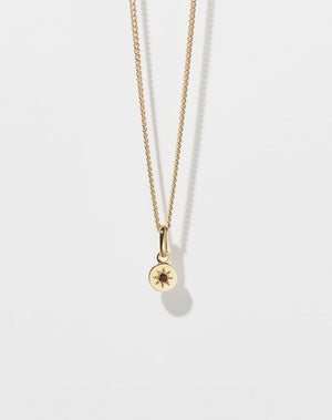 Lulu Necklace in 23k Gold Plated or 9ct Yellow with star set African Garnet. 6mm diameter pendant on 40cm or 45cm diamond curb chain.