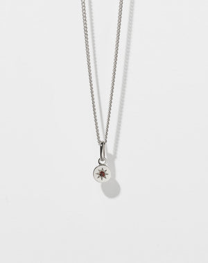 Lulu Necklace in Sterling Silver with star set African Garnet. 6mm diameter pendant on 40cm or 45cm diamond curb chain.