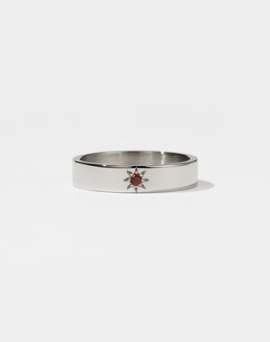 Meadowlark Jewellery's Lulu Star Band in Sterling Silver with star set African Garnet. 4.5mm width wedding band.