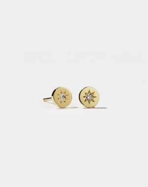 Meadowlark Jewellery's Lulu Stud Earrings in 23k Gold Plated or 9ct Yellow Gold with star set White Diamond. 6mm in diameter.