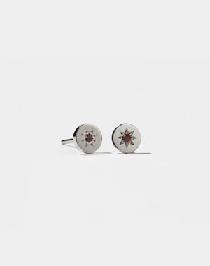 Lulu Stud Earrings in Sterling Silver with star set African Garnet. 6mm in diameter.