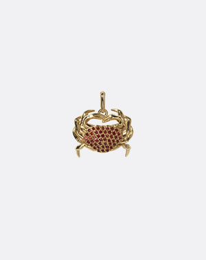 Gold crab-shaped charm pendant with red Sapphires