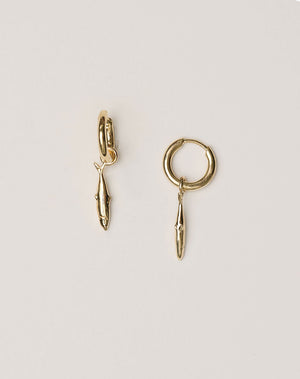 Gold hoop earrings with sardine charms 