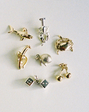 Gold and Silver Charms - Shark, Lobster, Crab, Banana, Lemon, Cherry, Dice.