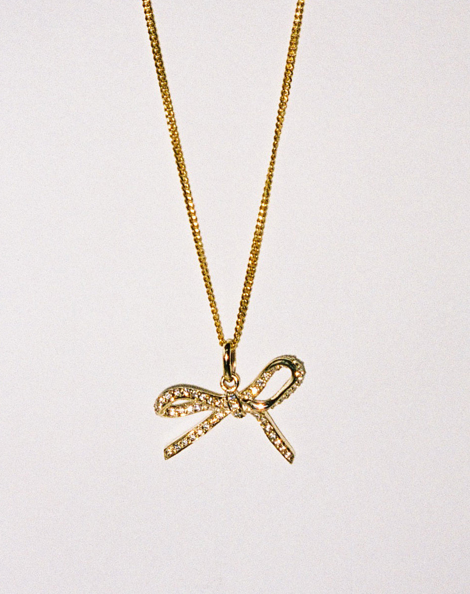 Bow Charm Necklace Pave | 9ct Solid Gold – Meadowlark Jewellery
