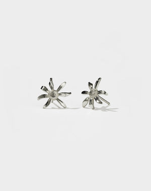 A pair of sterling silver daisy stud earrings with butterfly back closures