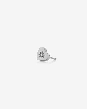 Diamond Heart Stud Earring Single | Sterling Silver