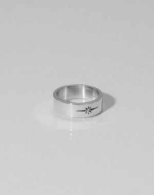 Diamond Star Band Flat | Sterling Silver