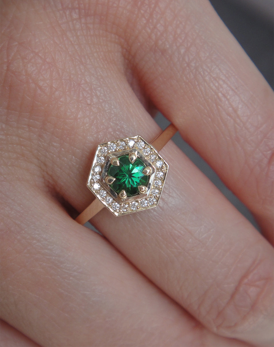 Hex Engagement Ring 0.5ct - Tsavorite Garnet with White Diamonds