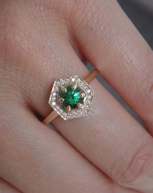 Hex Engagement Ring 0.5ct - Tsavorite Garnet with White Diamonds