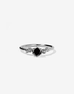 Floral Diamond Engagement Ring in Platinum with black diamond.