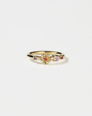 Meadowlark Jewellery’s floral Posie Band in 9ct Yellow Gold, set with round brilliant cut amethyst, ruby, pink sapphire and African garnet. Inspired by classic floral motifs and our beloved Alba designs, a timeless symbol of grace, growth and renewal. Celebrating life’s continual renewal. From the Dreams collection.
