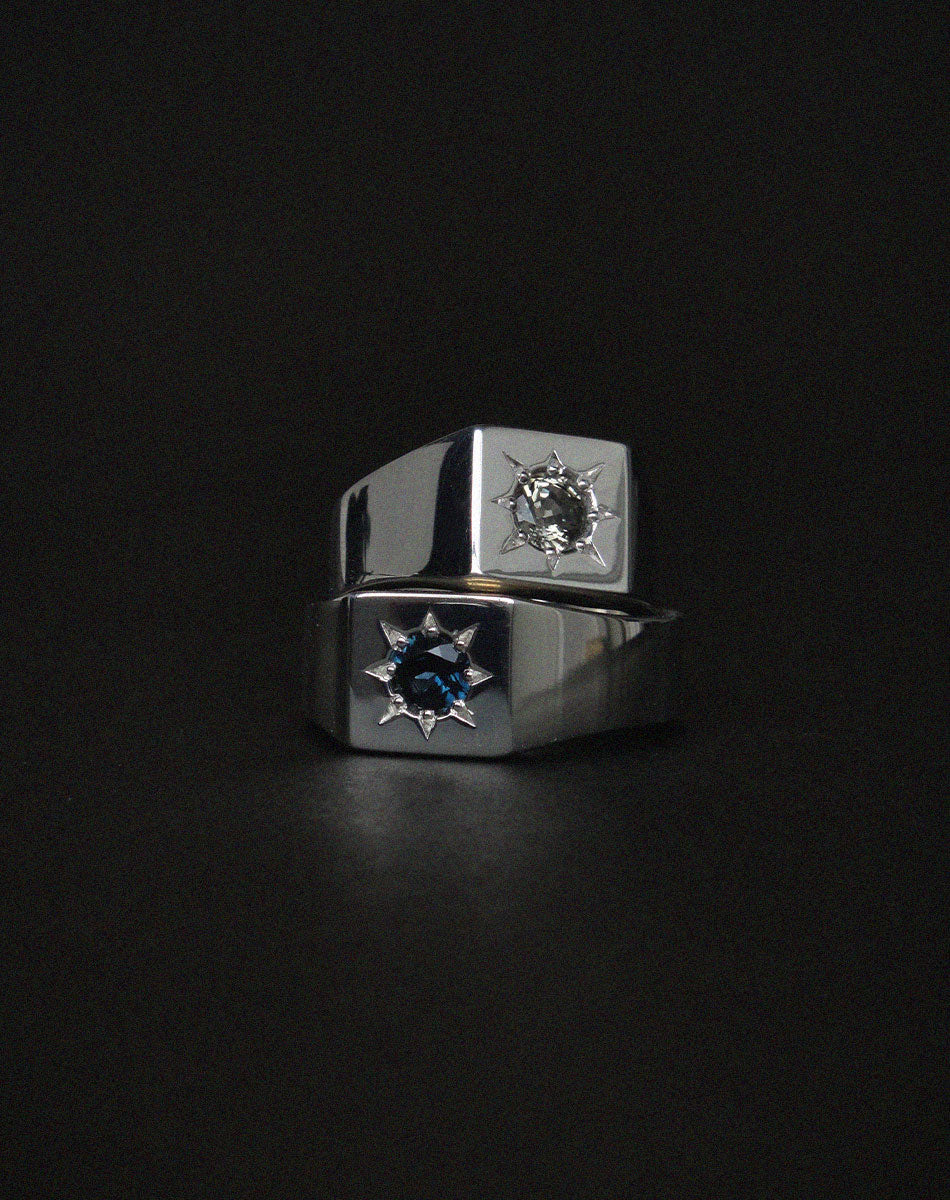 Chunky square Signet Rings with round stone in star setting.  