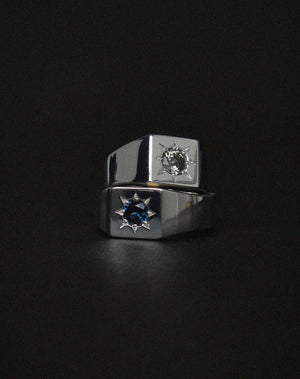 Chunky square Signet Rings with round stone in star setting.  