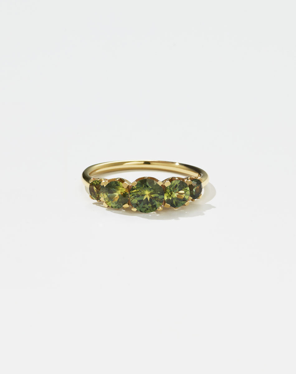 A classic yellow gold, five stone diamond engagement ring. Set with diamonds.