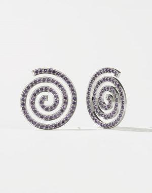 Spiral Earrings Large Pave | Sterling Silver