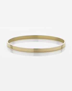 A solid 4mm wide smooth gold bangle bracelet.