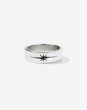 Diamond Star Band Flat | Sterling Silver