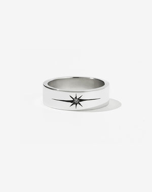 Diamond Star Band Flat | Sterling Silver