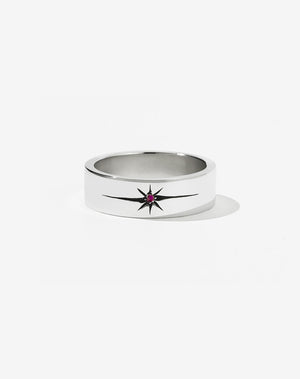 Diamond Star Band Flat | Sterling Silver
