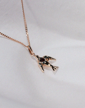 Dove Heart Charm Necklace | 23k Gold Plated