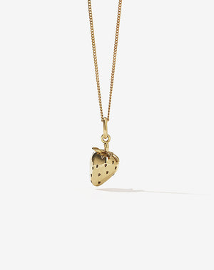 Strawberry Charm Necklace | 23k Gold Plated