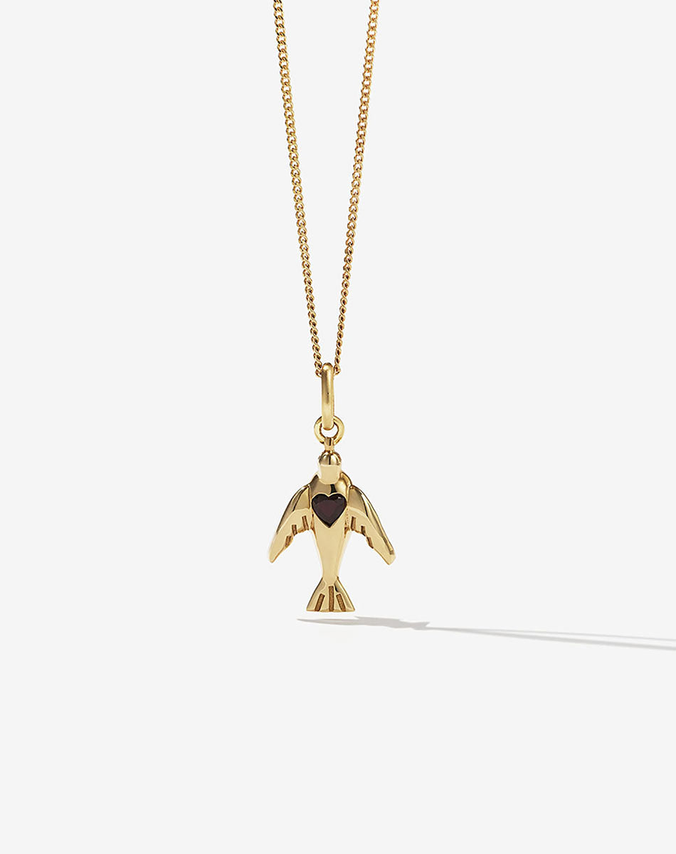 Dove Heart Charm Necklace | 23k Gold Plated