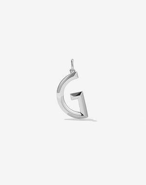 A sterling silver pendant in the shape of a letter, with a faceted design.